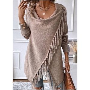 Khaki Asymmetrical  Tassel Detail Cardigan